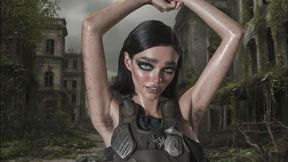 sexy hairy armpit combat girl shows us her smelly sweaty pits