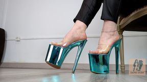 (605) Shoe Collection: Blue Platform Mules - Dame Olga (4K)