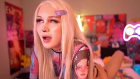 Gamer shemale jizzed messy all over her jugs after painal