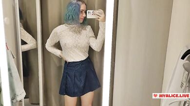 Transparent clothes in a mall the fitting room teasing hell yeah