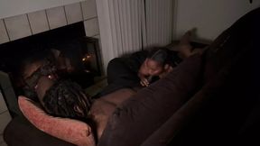 Seductive woman deepthroats BBC under the fireplace