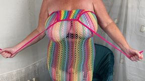 Mrs Mature Feet Shows off Her Open Crotch Girdle