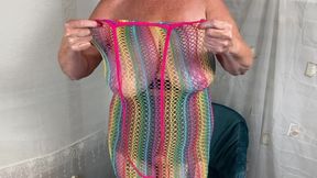 Mrs Mature Feet Shows off Her Open Crotch Girdle