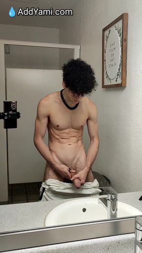 Student gets butt ass naked in school gym and strokes giant cock