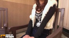 Japanese babe gets her bush pleased with toys and squirts after sucking a man outside