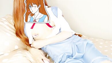 Masturbating with a toy in Eva Asuka costume Look at the toy that's slippery with my love juice