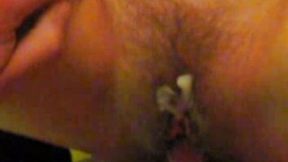 Fucking my titless wife in the hairy pussy and cumming on it