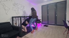 Double domme deep throat and pegging for the slave in a cage - [720p] | Mistress Karino, Dominatrix Dinah