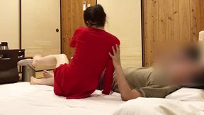 i took my student in a red knit mini dress and ponytail to an inn in the countryside.
