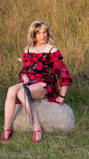 Daring Biking in Sheer Chiffon Nylon Stockings and Dildo   Clip 2