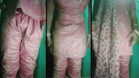 Indian Gay Crossdresser wife Gaurisissy xxx sex in pink salwar kurta pressing her big boobs