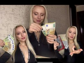 I count the money you brought me for my next purchases and entertainment.