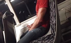 Cute dude wanking his cock on a bus