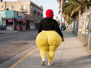 Large Butt Cutie Walking in Constricted Leggings on the Street