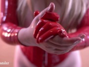 Short Red Latex Rubber Gloves Fetish. Full HD romantic Slow Video of Kinky Dreams. Topless Girl.