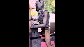 Sissy Slut trains her face pussy by deepthroating her dildo