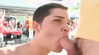 Twink Pledge Gives Outdoor Blowjob at Tailgate BBQ