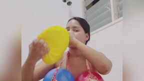 Balloon stuffing in the shower playtime
