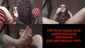 POV your trans dom makes you lick her boots and feet