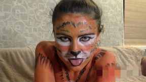 babe in tigress bodypainting blowjob and doggy fucking - amateur