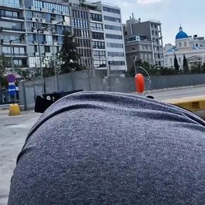 public flashing ass and pussy close up on bench