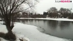 Blonde bitch enjoys riding a fat cock in the snow