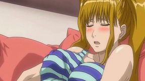 Busty hentai Japanese plugs vibrator in her ass