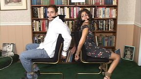 Brandon And His Sexy Tutor Roxanne Chadwick Get Roped Up Back To Back In The Library!