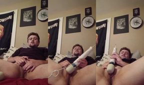 Bearded FTM Bussy Gushes Cum All Over Hitachi Wand