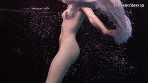 Shadowy pool allure with a white-clad temptress