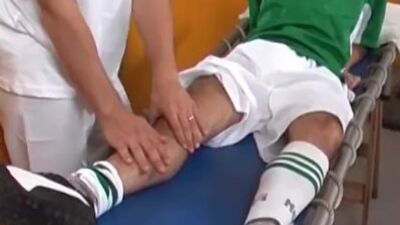 Jock football player gets a rough massage and anal pounding from his team-mate