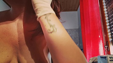 Big tits out while Nicoletta dyes in sexy latex gloves