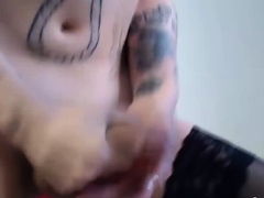 Horny sissy trap jerking off her dick