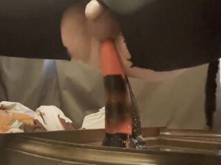PAWG SHEMALE RIDES three GIANT DILDOS