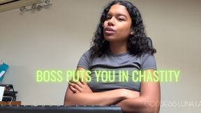 Boss puts you in chastity - Ebony Femdom POV - Goddess Luna Law