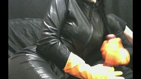 Smoking wife in orange rubber gloves milking me 1