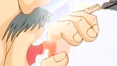 Naughty anime housewife masturbates on the stage in a wild gangbang