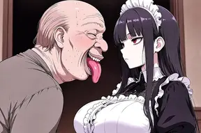 Horny Japanese goth maid girl does everything an ugly man desires anytime.