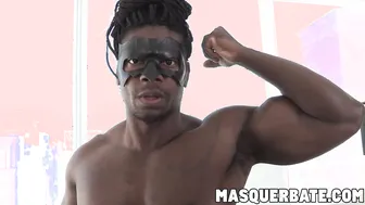 Hung ebony muscle stud fucks pocket pussy and jerks big cock