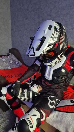 An Excited Guy in Motorcycle Gear Fucks His Sneakers