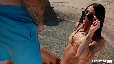 Brunette Trans Khloe Kay Gets Anal Banged By The Pool Guy!
