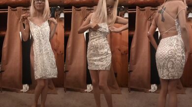 She tries on a sexy dress and can't take it off