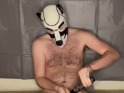 Alpha pup sniffs pits and cums on sweaty briefs