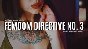 Femdom Directive: Week 3 - Weekly Submissive Assignment & Obedience Training