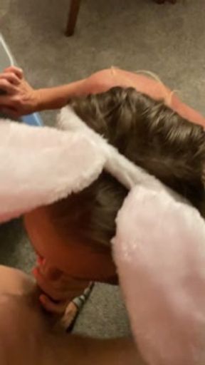 Stuffed sexy Bunny mouth thick long carrot dick pov , blowjob