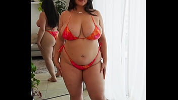 Try on Haul - Chubby Latina Dani Valentina Strips into Tiny Bikinis