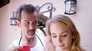 Stepfamily pleasure with two barely legal stunners
