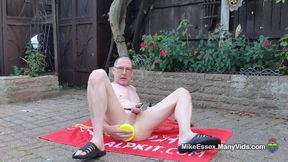 Outdoor anal dildo fun while locked in chastity with Mike Essex