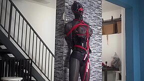 Asian Cd/trans Girl Wearing Black Bodystocking Bound And Vi