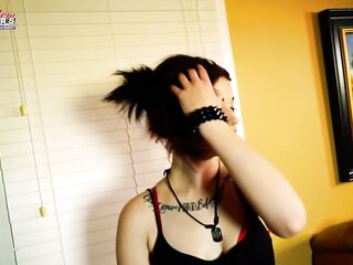 Slender Brunette hair Coed Marcie Tattoo Solo Toys Masturbation!